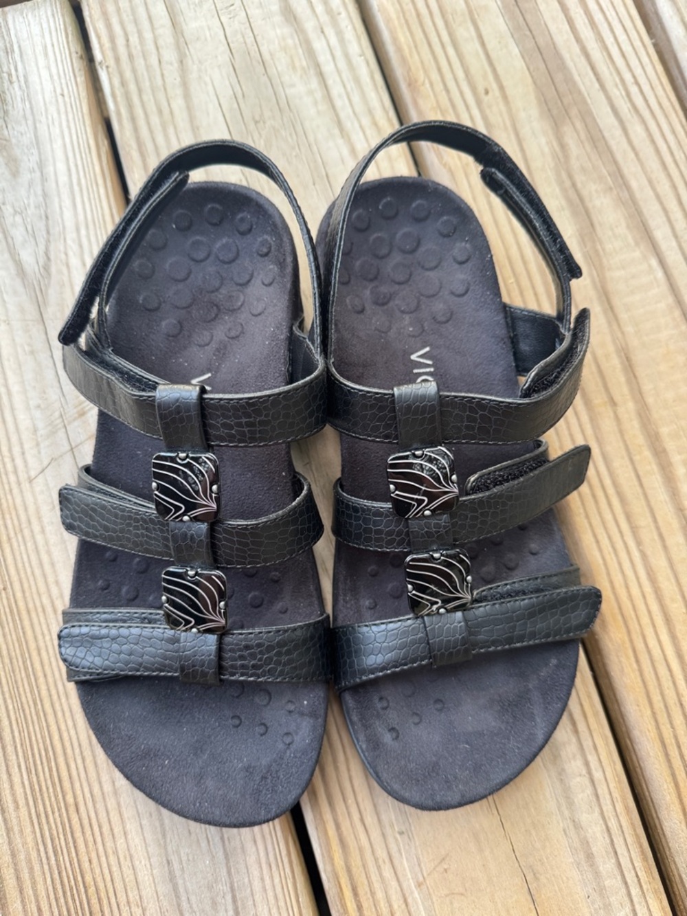 Vionic Amber Black Arch support Comfort Sandals with adjustable Straps size 7